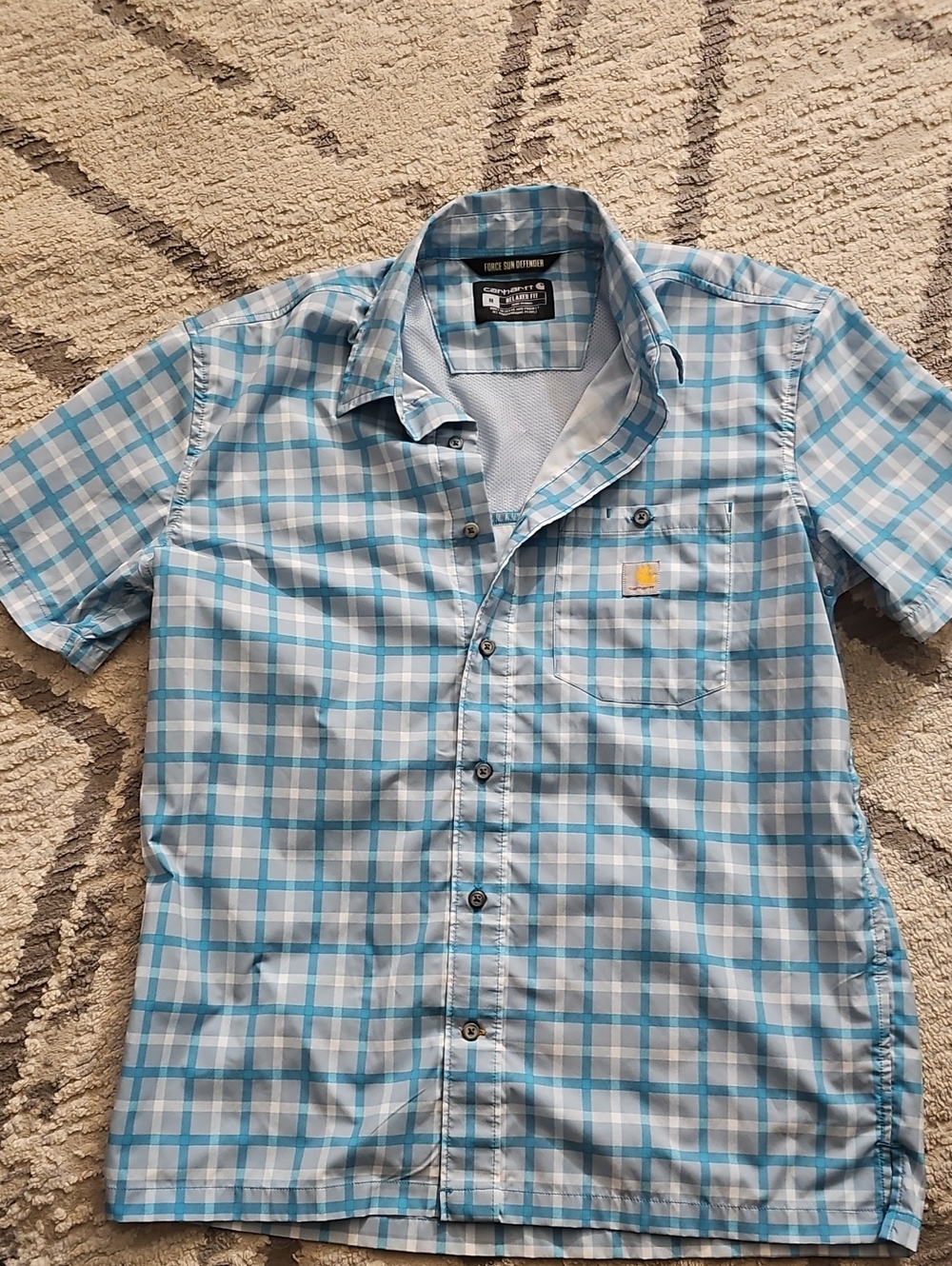 Carhartt Men's Short-Sleeve Plaid Button-Up Shirt - Light Blue & White